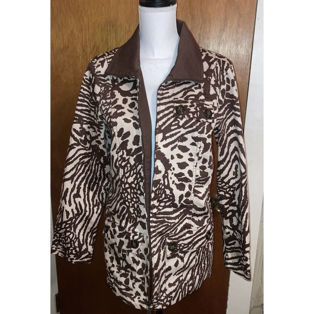 Ann Trinity Womens Leopard Jacket Blazer Size L Tan Brown Animal print Fitted